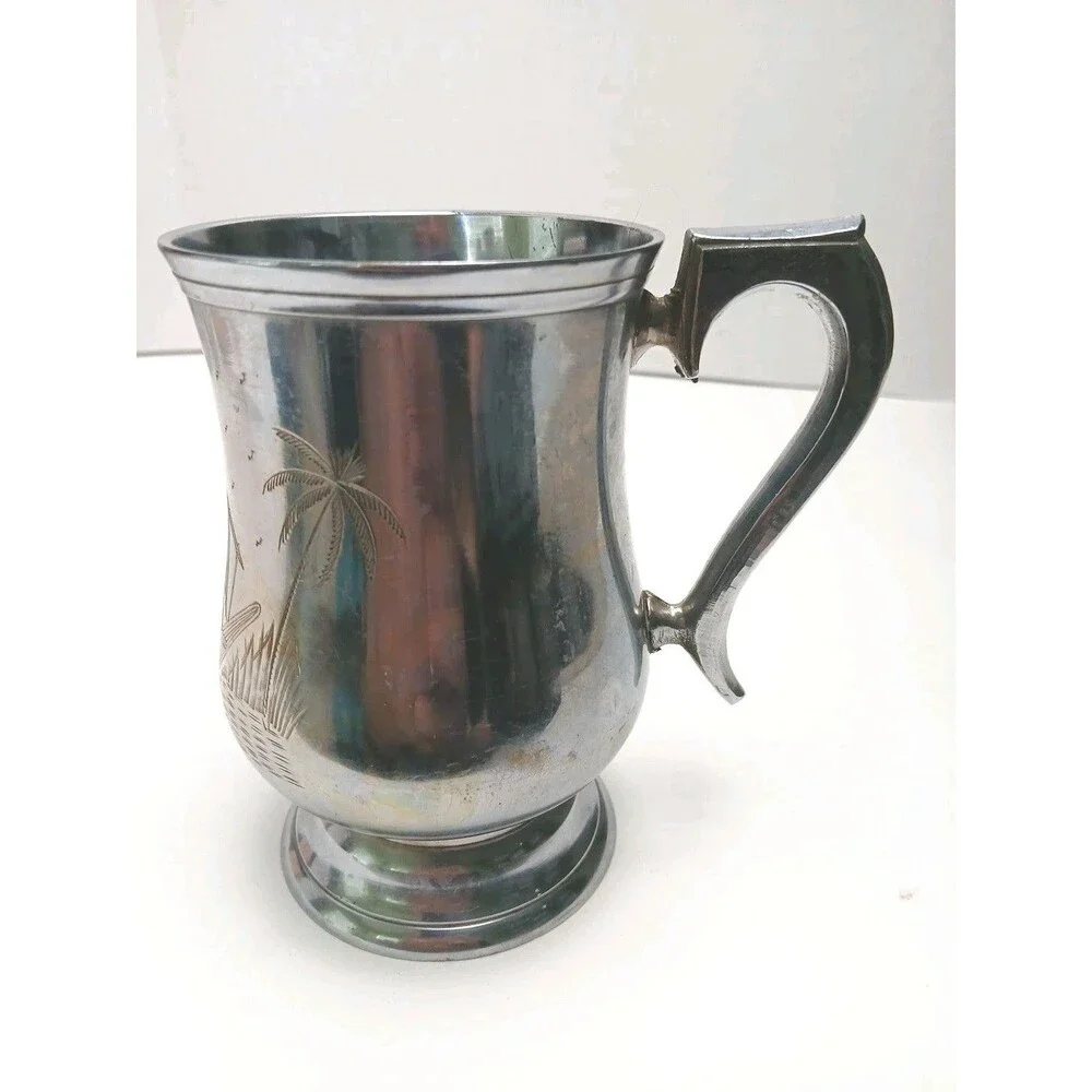 Vintage Silver Plated Etched Tankard Made In India